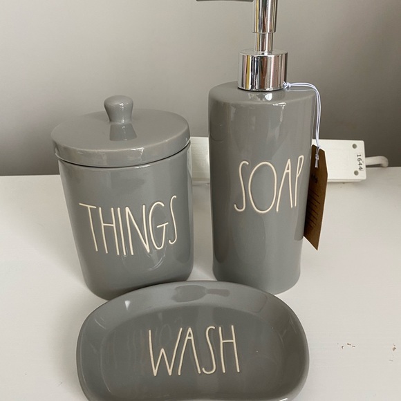 rae dunn 3 pcs bathroom set grey color - Picture 2 of 3